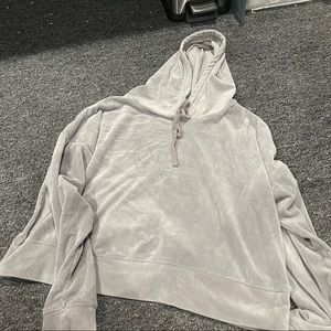 Cropped gray velvet hoodie